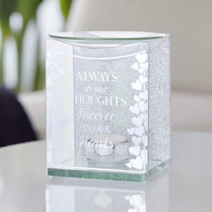 Memorial Oil Burner Glass Candle Holder Tea Light Plaque Mum Dad Sympathy Gift