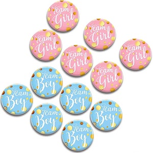 Gender Reveal Baby Shower Party Favours Gifts Badges Team Boy or Girl Vote Games