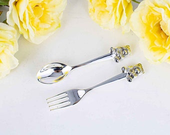 Silver Baby Fork and Spoon Gift Set Newborn Keepsake Christening Gift Boy Girl