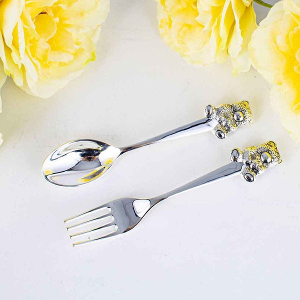 Silver Baby Fork and Spoon Gift Set Newborn Keepsake Christening Gift Boy Girl