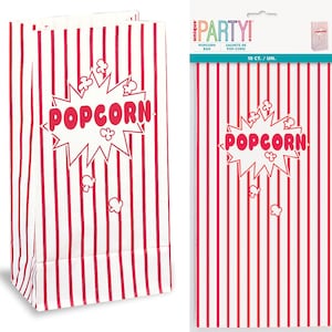 Popcorn Bags x10 Red White Stripe Small Paper Party Favours Movie Night Cinema