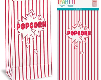 Popcorn Bags x 10 Red White Striped Small Paper Party Favours Cinema Movie Night