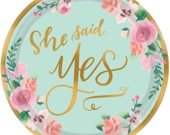 Bridal Shower Table Decorations Disposable Paper Party Plates x 8 She Said Yes