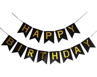 Happy Birthday Party Decorations Banner Gold Black Backdrop Supplies