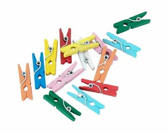 Mini Wooden Pegs x 24 Multicoloured Craft Supplies Photo Party Decorations