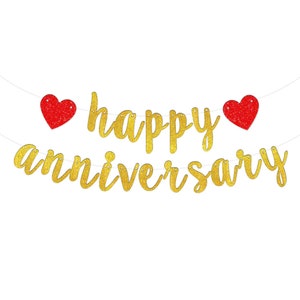 Happy Anniversary Banner Goud Feestdecoraties Benodigdheden