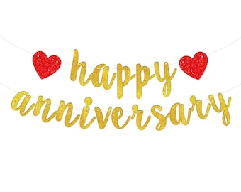 Happy Anniversary Banner Gold Party Decorations Supplies