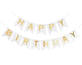 Happy Birthday Party Decorations Banner Gold White Backdrop Supplies
