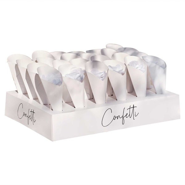 Wedding Confetti Cones x 24 with Stand Tray Holder Biodegradable Tissue Paper