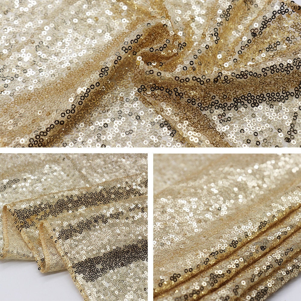 Gold Sequin Fabric, Glitz Full Sequins Fabric, Sequins on Mesh Fabric, Gold  Sequin Tablecloth, Sequin Table Runner, Gold Sequins by the Yard 