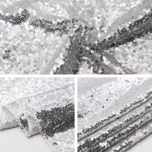 Runner da tavolo con paillettes argento 270 cm, tessuto scintillante con glitter per matrimonio, decorazione per feste ed eventi
