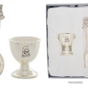 Juego de regalo de huevo y cuchara de plata para bebé, recuerdo de bautizo para recién nacido, niño y niña
