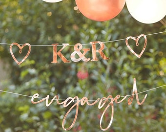 Engagement Party Decorations Customisable Banner Hanging Bunting Rose Gold