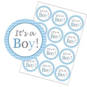 Stickers babyshower x 24 Its a Boy blauwe feestdecoraties gunsten uitnodigingen