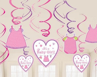 It’s a Girl Pink Swirl Decorations Baby Shower Hanging Banner Party Supplies