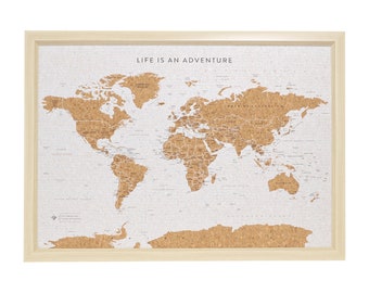 Tableau d'affichage en liège représentant une carte du monde