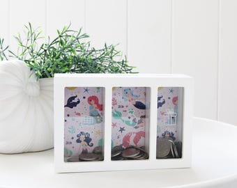 Alcancía para gastar, ahorrar y regalar a los niños. Regalo para niños, ahorro de monedas, sirena.