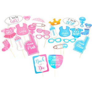Gender Reveal Baby Shower Photo Booth Props Boy Girl Party Games Decorations