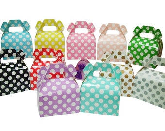 Party Favor Boxes x 12 Polka Dot Candy Gift Cardboard Gable Sweets Cake