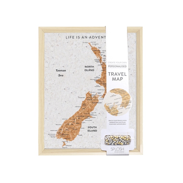 Reiskaart Nieuw-Zeeland Cork Prikbord Bureauformaat