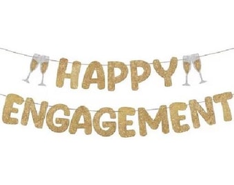 Happy Engagement Banner Party Decorations Gold Glitter Just Engaged Garland