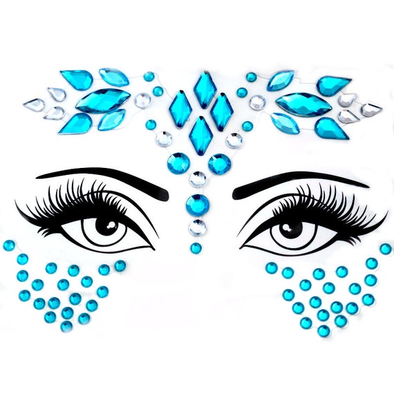 Festival Face Jewels Blue Party Gems Stickers Crystals Diamonds Rhinestones