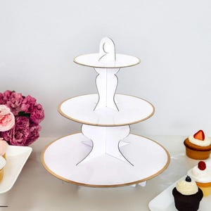 Soporte para cupcakes de 3 niveles, de cartón blanco, para exhibir postres y pasteles de cumpleaños