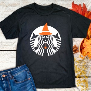 Starbucks Inspired Witch T-Shirt for Halloween, Pumpkin Spice Costume for Adults and Teens