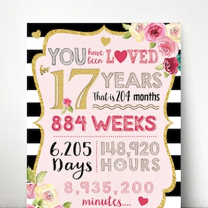 Você foi amado por 17 anos! Placa para impressão de 17º aniversário / Quadro para impressão de 17º aniversário / Arquivo digital para impressão somente!!!