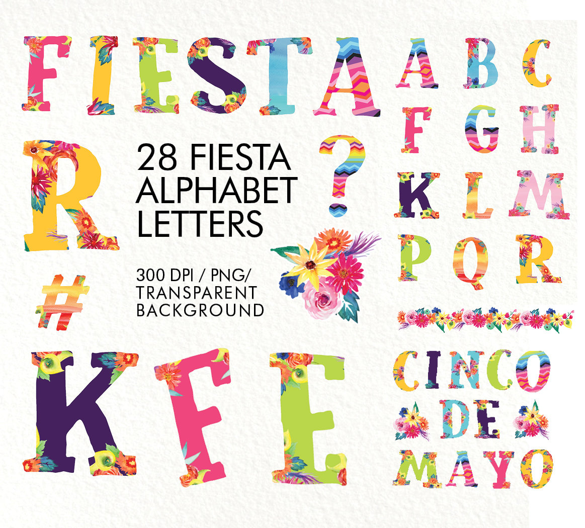 Fiesta Alphabet Letters / Watercolor Fiesta Digital Papers / | Etsy