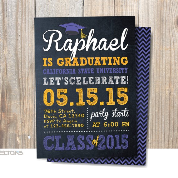 Graduation Invitation Chalkboard DoubleSided Graduation Etsy