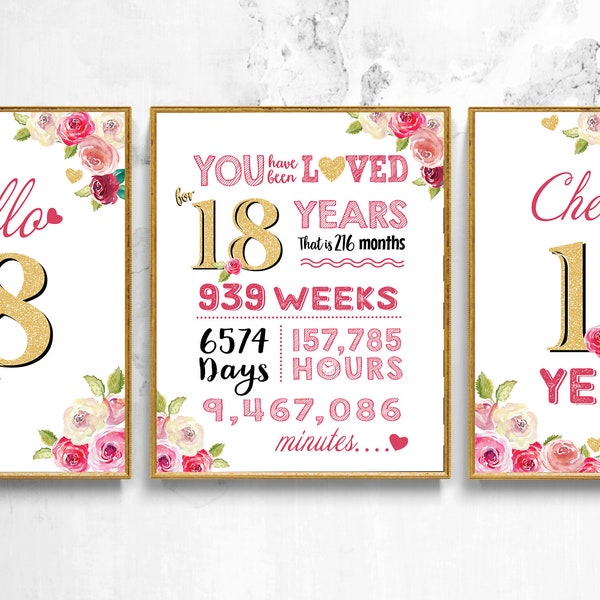 18th Birthday Signs Bundle. You Have Been Loved 18 Years. Birthday PRINTABLE Sign