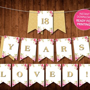18 Geburtstag Banner, 18 Jahre geliebt, digitale Druckdatei