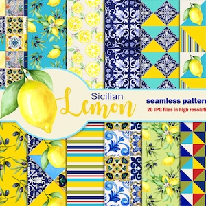 Motifs numériques de citron sicilien. Imprimable Majolica style 12 motifs numériques sans couture Citron.