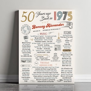 ¡Tablero de cumpleaños de 1975, póster del 50.° cumpleaños, cartel del 50.° cumpleaños, archivo imprimible digital únicamente!