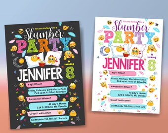 Slumber Party Invitation, Sleepover Birthday Party Invitation, Editable Printable Adobe Files