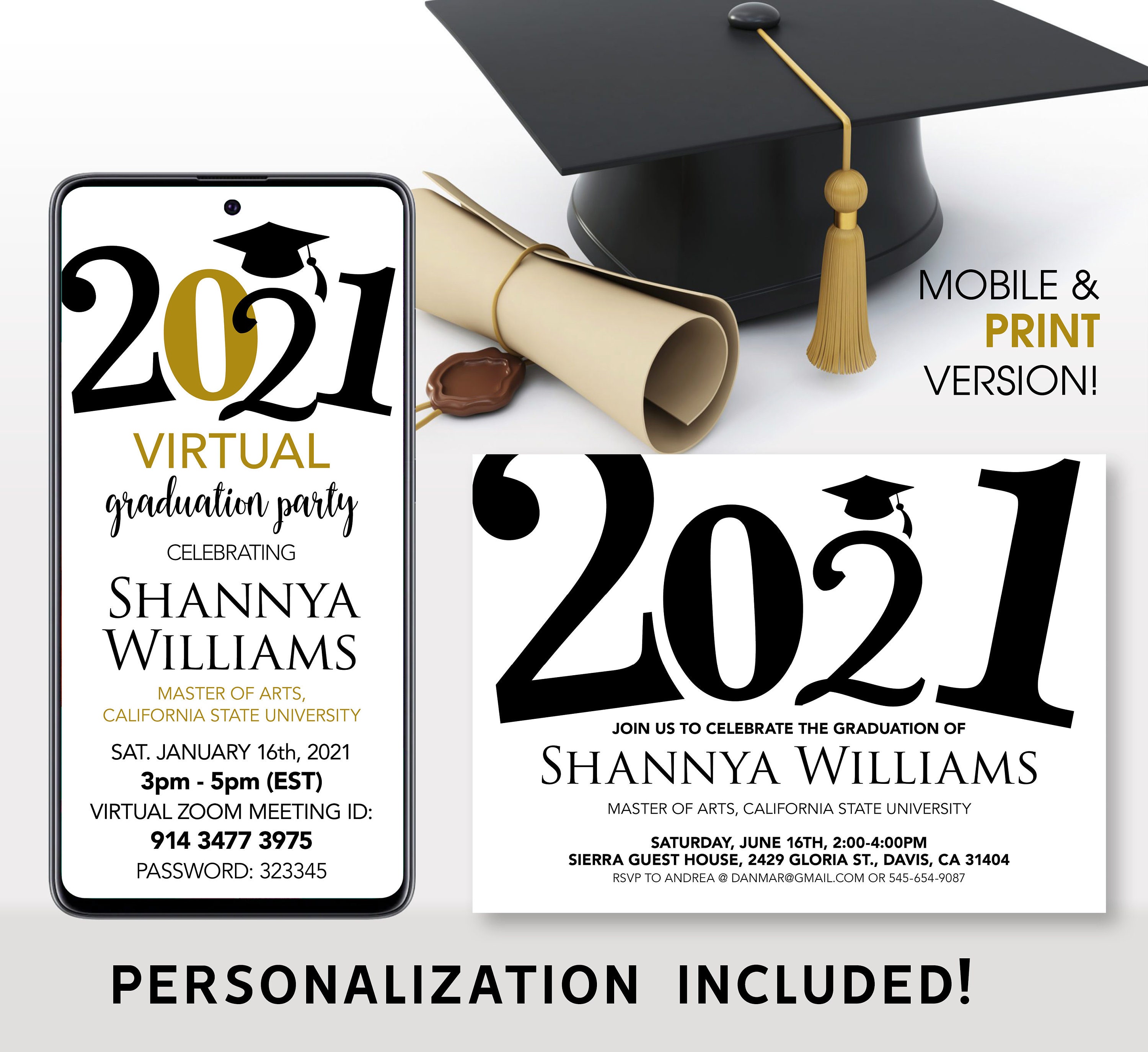 Virtual Graduation Party Invitation Virtual and Printable Etsy