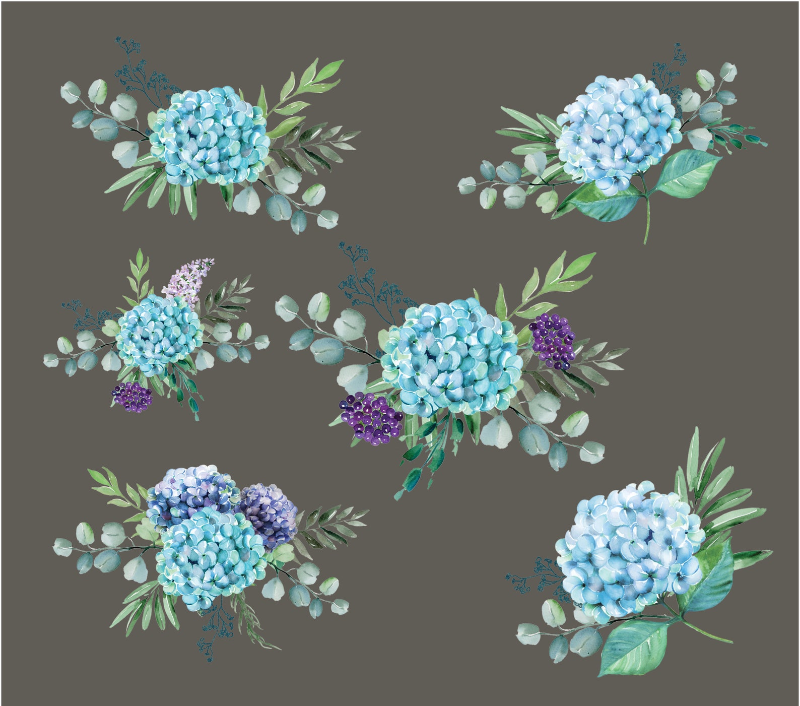 Blue Hydrangea Watercolor Clip Art. - Etsy
