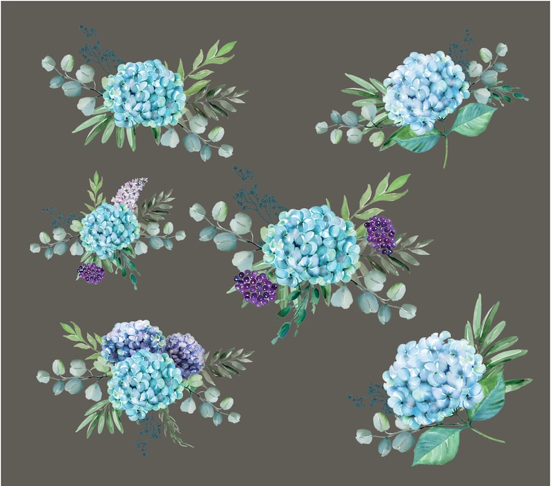 Blue hydrangea watercolor clip art. | Etsy