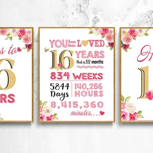 16th Birthday Signs Bundle. You Have Been Loved 16 Years. Birthday PRINTABLE Sign