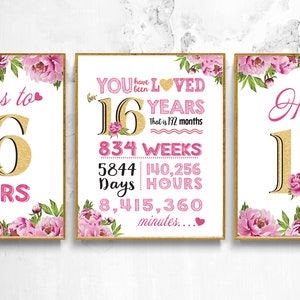 16e verjaardag tekenen bundel. Er is al 16 jaar van je gehouden. Verjaardag afdrukbaar teken