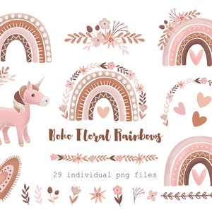 Boho Regenbogen Aquarell Clip Art / Boho Kinderzimmer Deko