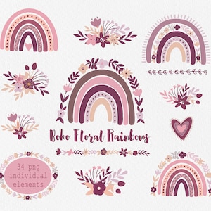Clipart floral Boho arco-íris