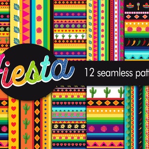 Fiesta Seamless Digital Patterns /  Mexican stripes / 12 High Res Floral  Scrapbook Papers