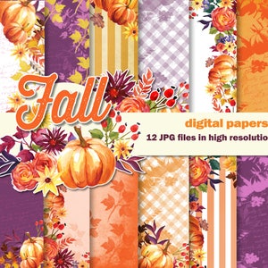 Herbst Digital handbemalt Aquarell Scrapbook Papier, Herbst Blumen und Kürbisse.