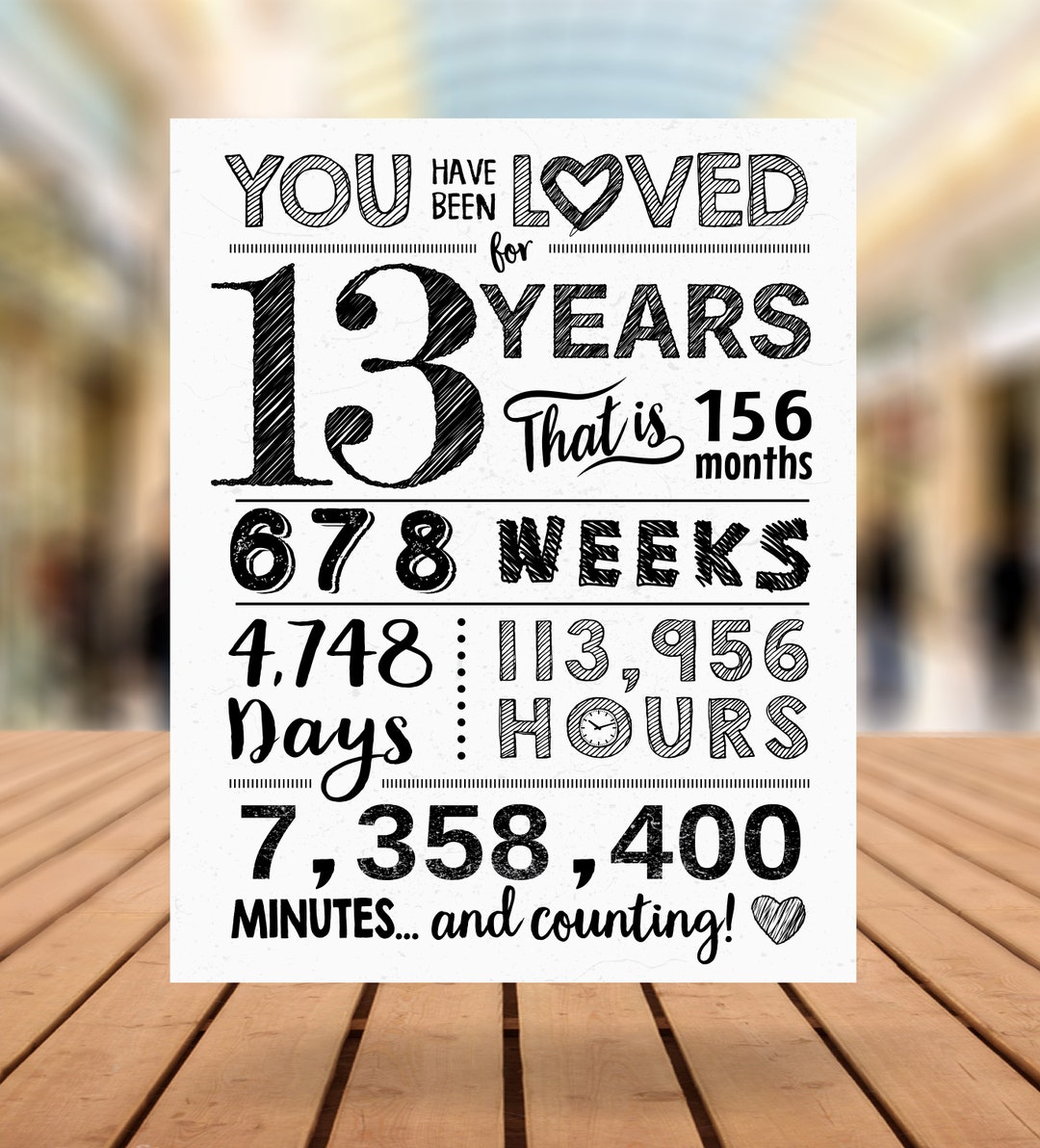 You Have Been Loved 13 Years 13th Birthday Sign, 13th Birthday Board ...