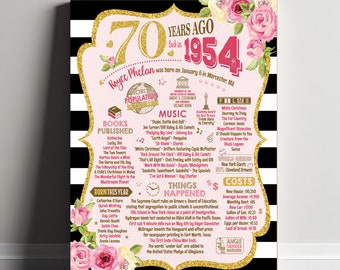 70th Birthday Poster, 70 years ago Back in 1954, Digital Printable File Only!!! 70th Anniversary Poster