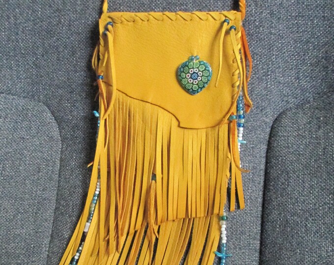 Fringed Purse of Gold Leather, Shoulder Bag, 5 X 6 Plus Finge - Etsy