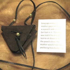 Lakota Story Pouch, Brown Suede Leather, Medicine Pouch