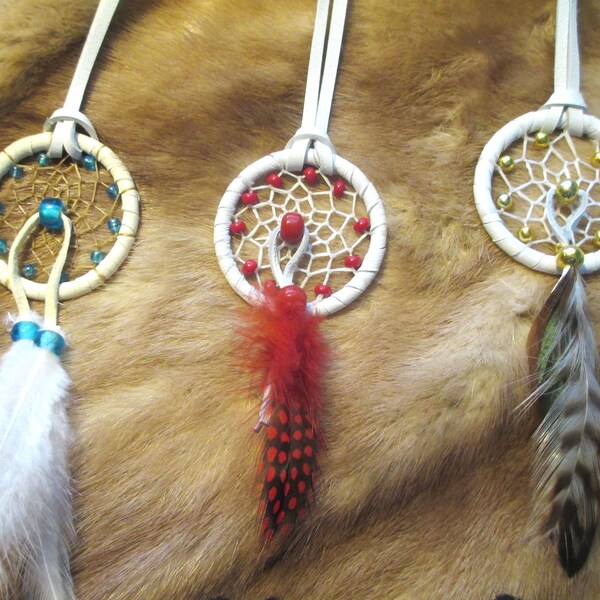 Dreamcatcher Necklace,  White Leather, Feathers  & Beads
